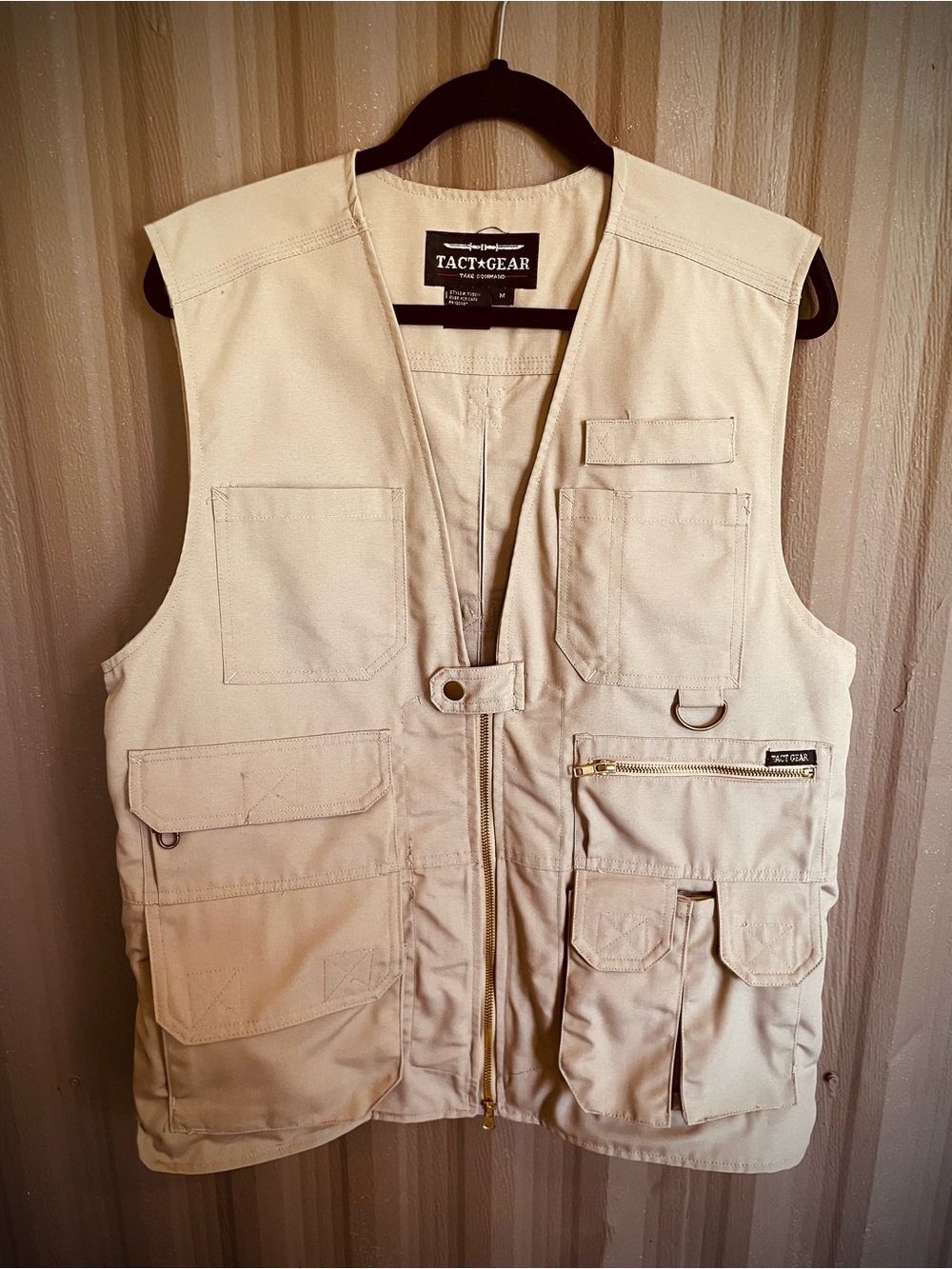 New TACT GEAR Tactical Vest Mens Beige Multi Pocket Fishing Hunting Outdoor sz M